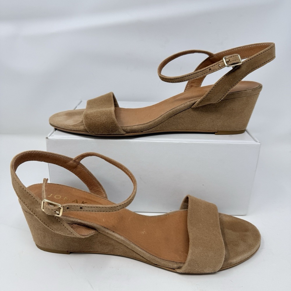 Jonak Paris Agrume Open Toe Wedge Sandals Size US 10-10.5 EU 41 Camel Velvet